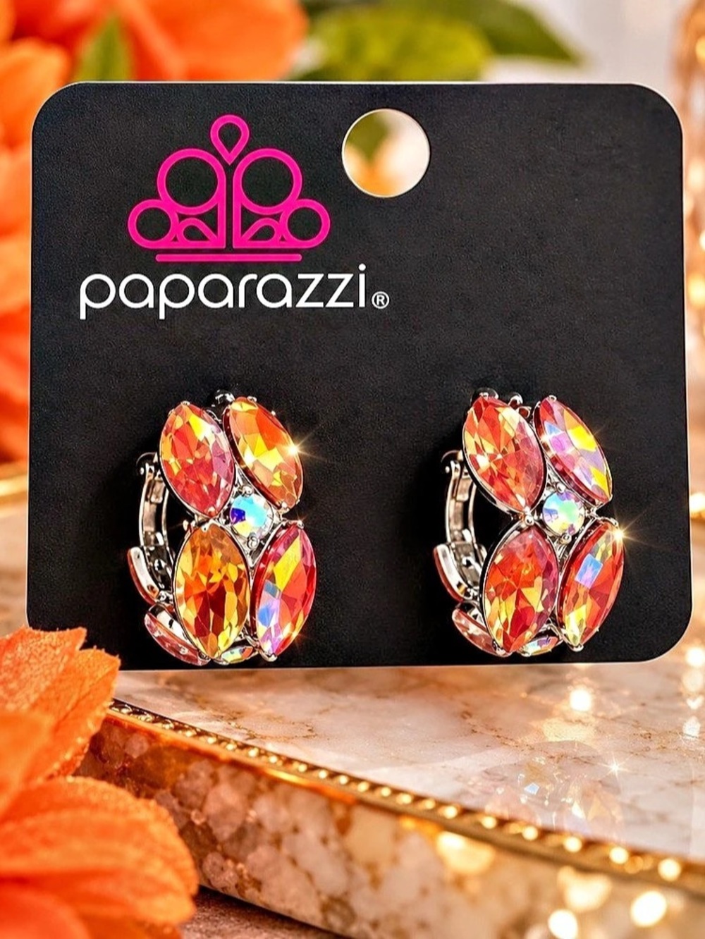 Paparazzi Dazzling Destiny - Orange Rhinestone Hoop Earrings
